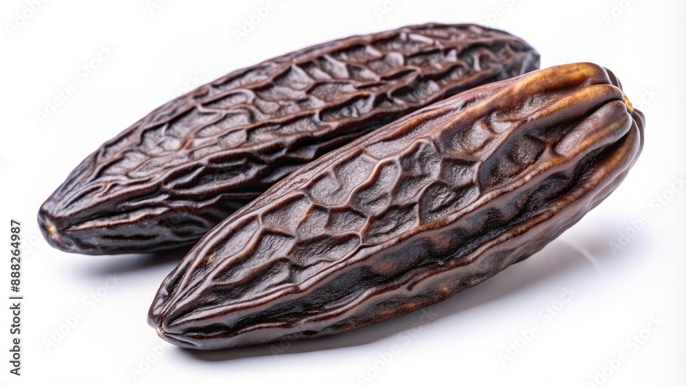 Two Tonka Beans Isolated on White Background, Tonka Bean, Spice, Ingredient, Flavoring Two Tonka Beans Isolated on White Background, Tonka Bean, Spice, Ingredient, Flavoring