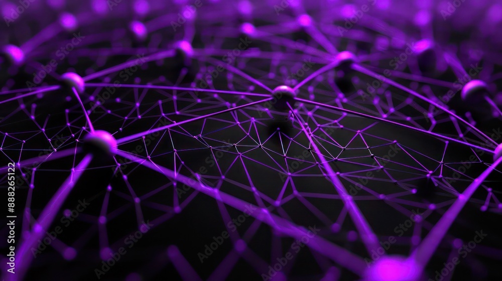 Obraz premium Vibrant violet dots with lilac connections on a jet black base, central text focus