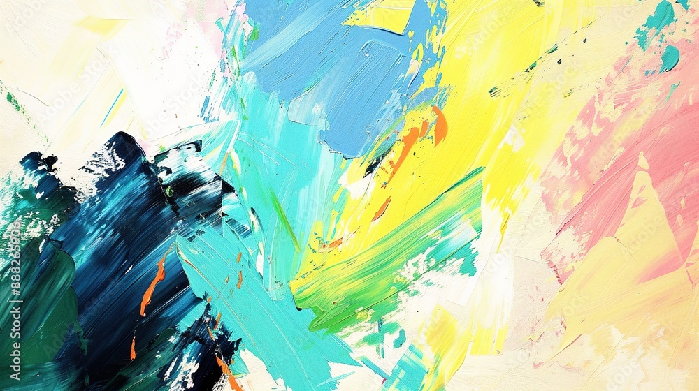 Fototapeta premium Abstract Acrylic Painting With Blue, Teal, Green, Yellow, and Pink Swirls