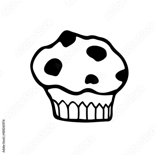 A cute hand-drawn muffin in black and white, a pastry doodle, a cake icon