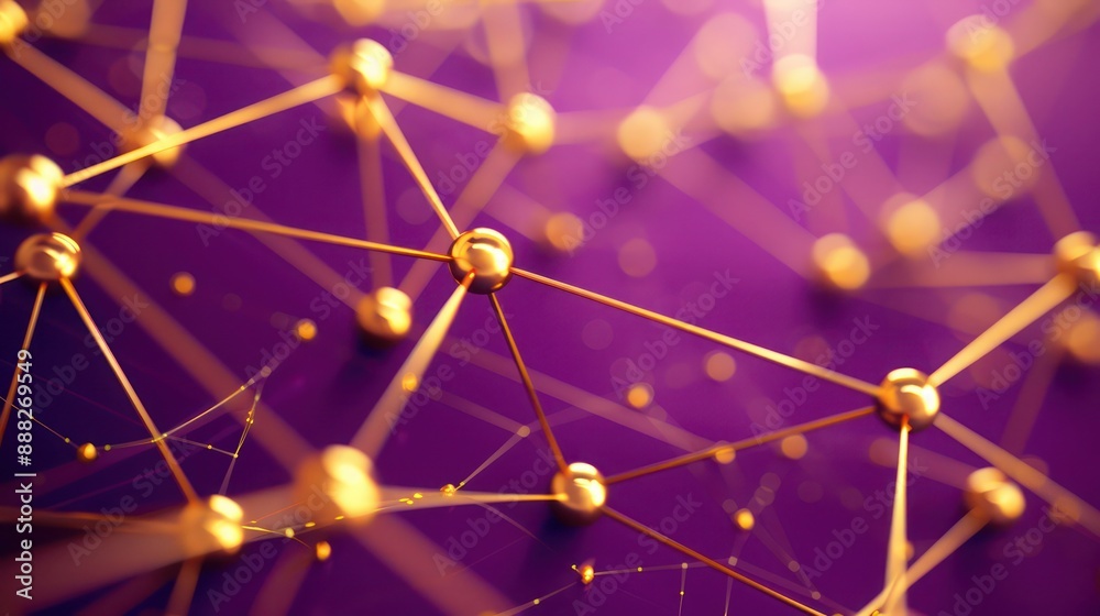 Soft gold dots connected by bronze lines on a rich violet canvas, central text space Soft gold dots connected by bronze lines on a rich violet canvas, central text space