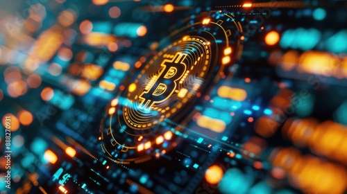 Futuristic hologram of a financial transaction interface with cryptocurrency data