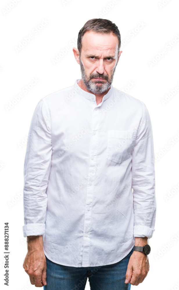 Middle age hoary senior man over isolated background skeptic and nervous, frowning upset because of problem. Negative person. Middle age hoary senior man over isolated background skeptic and nervous, frowning upset because of problem. Negative person.