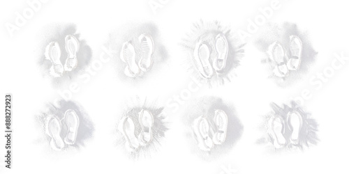 Pacl x 4 Footprints on White Dust: Talcum Powder, Flour, Sand - High-Resolution Stock Images