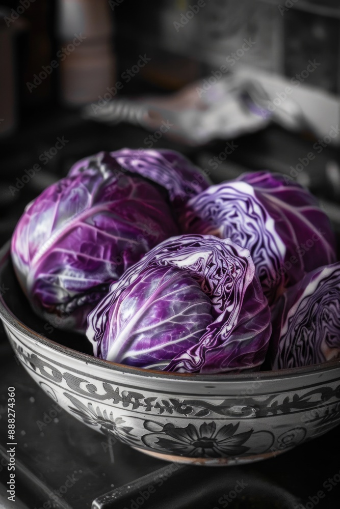 Fototapeta premium Bowl with purple cabbage, ideal for cooking or garnishing dishes