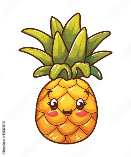 Floating pineapple cartoon vector icon Illustration, Food Nature Icon Concept Isolated Vector. Flat Cartoon Style