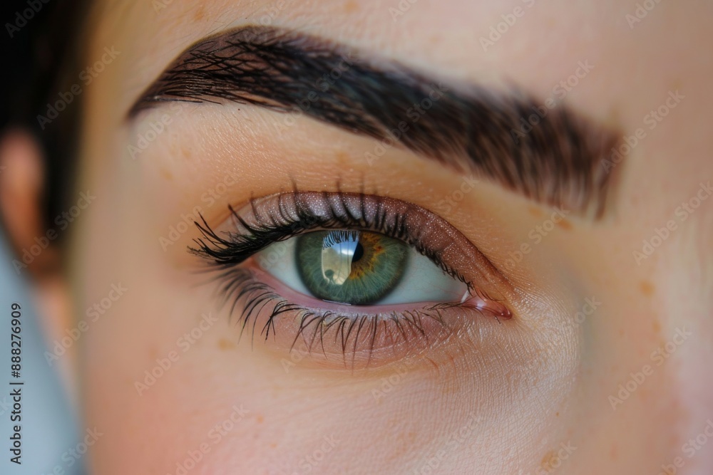Obraz premium Close-up of a green eye with neatly groomed brows