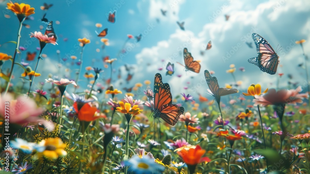 Colorful Butterfly Symphony in a Field of Wildflowers AI Generated Colorful Butterfly Symphony in a Field of Wildflowers AI Generated
