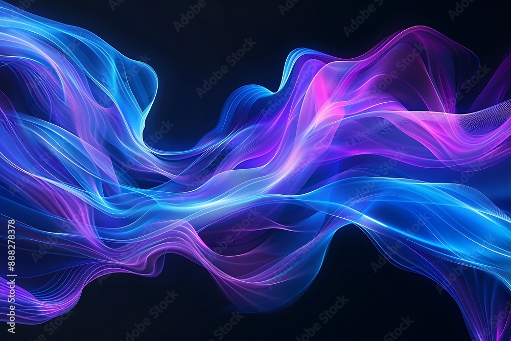 Mesmerizing abstract background with flowing blue and purple waves on black, vector illustration. Perfect for a digital art presentation or banner. Mesmerizing abstract background with flowing blue and purple waves on black, vector illustration. Perfect for a digital art presentation or banner.