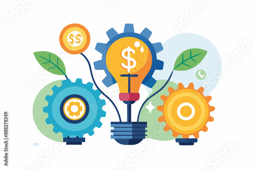 gears interlocking with dollar signs vector illustration