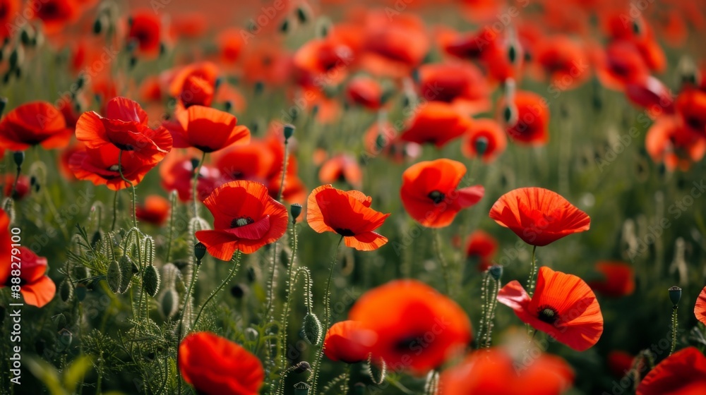 Obraz premium A field of vibrant red poppy flowers in full bloom