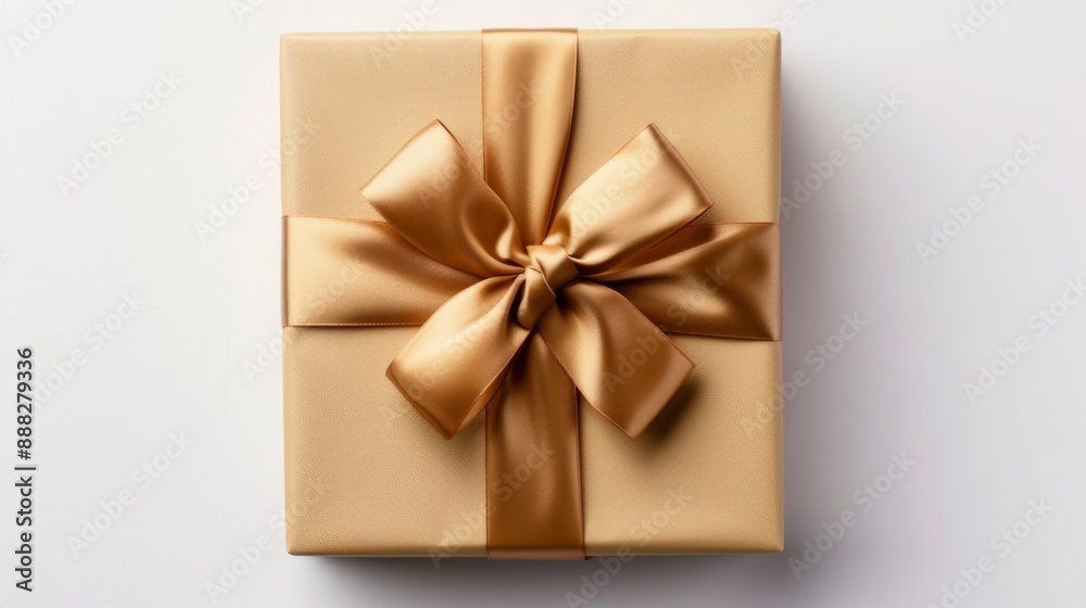 An elegant gift box wrapped in luxurious paper with a satin ribbon, placed on a clean white background