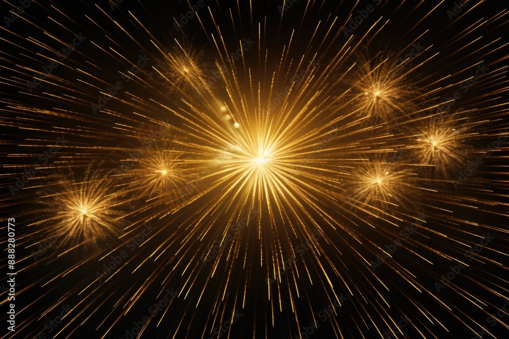 Spectacular burst of golden fireworks illuminating the night sky Spectacular burst of golden fireworks illuminating the night sky