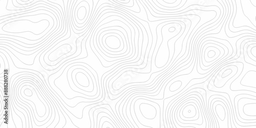 White wave line geography landscape Topo contour map on white background. Geographic mountain relief diagram line wave carve pattern. Topographic world map contour lines map texture.