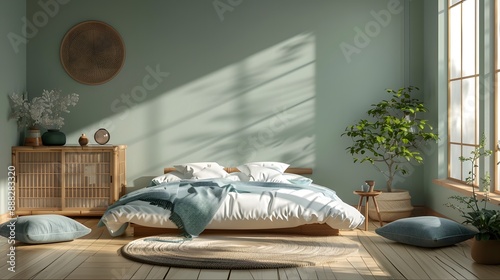 peaceful bedroom design with soft colors and organic elements
