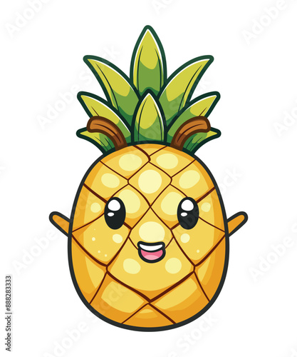 Floating pineapple cartoon vector icon Illustration, Food Nature Icon Concept Isolated Vector. Flat Cartoon Style