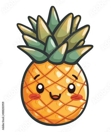 Floating pineapple cartoon vector icon Illustration, Food Nature Icon Concept Isolated Vector. Flat Cartoon Style
