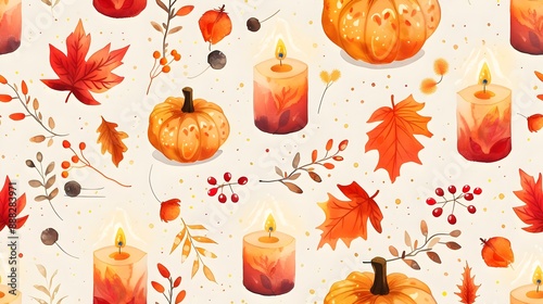 Thanksgiving and Autumn Background with Tiny Fall Candles and Subtle Decorations, Perfect for Seasonal Decor
