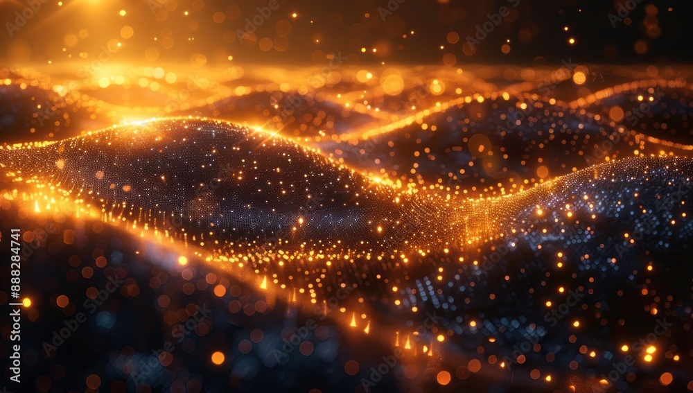 Naklejka premium Abstract Glowing Landscape with Golden Lights