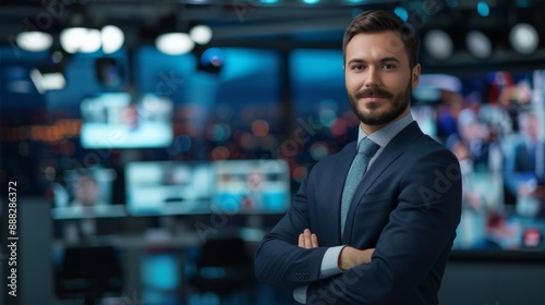 Wallpaper Mural An attractive male TV journalist reporting live from a professional news studio Torontodigital.ca