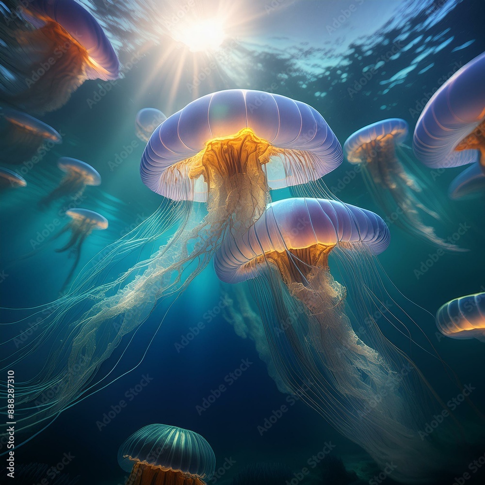 Realistische Unterwasseraufnahme von Quallen
Realistische Unterwasseraufnahme von Quallen