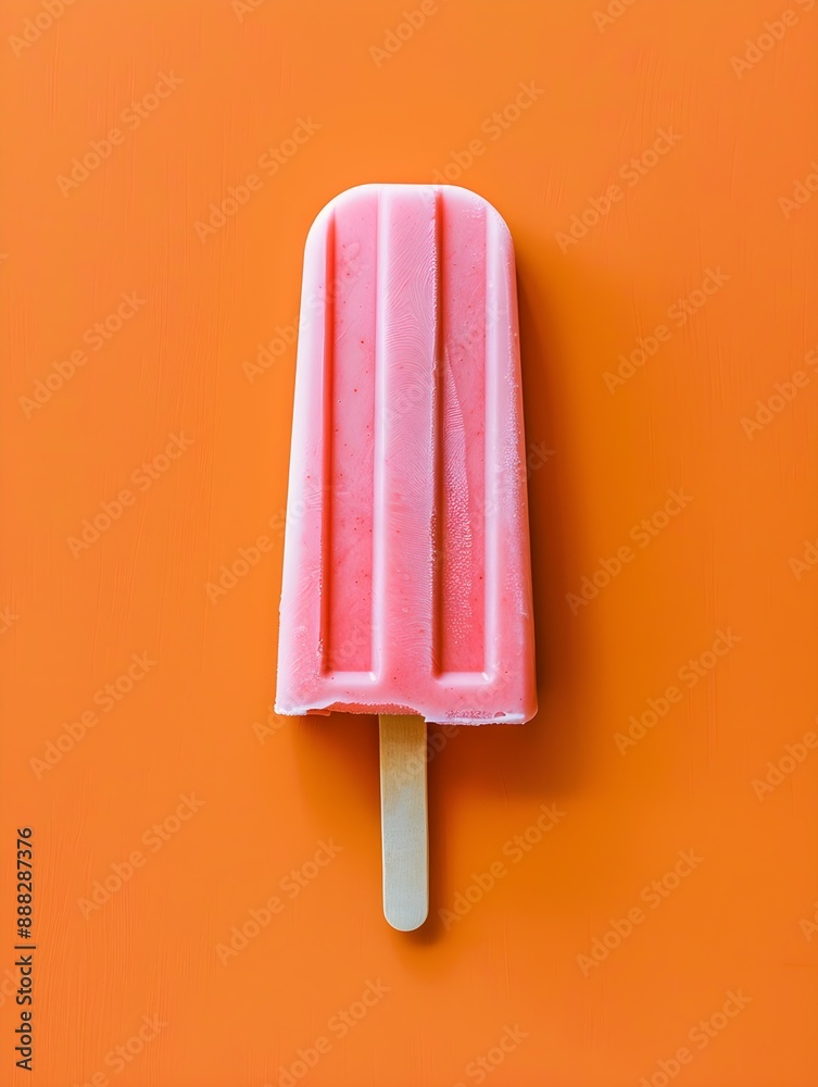 Pink Popsicle on a summery orange Background with Copy Space Pink Popsicle on a summery orange Background with Copy Space