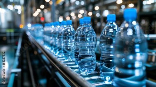 Bottled water production line in conveyor system