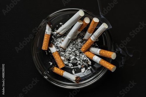 Ashtray Filled with Used Cigarette Butts