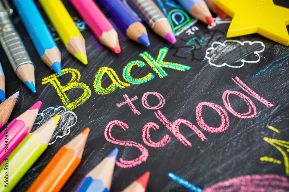 School supplies double border, School supplies double border,
