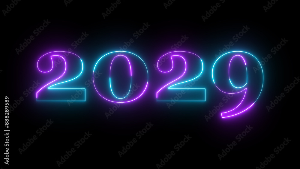 Neon text calendar 2029 Sal illustration, glowing neon icon cyan and purple colors. Neon text calendar 2029 Sal illustration, glowing neon icon cyan and purple colors.