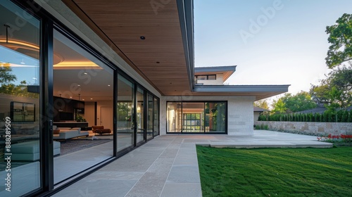 Wallpaper Mural contemporary suburban house with a dramatic, overhanging eave that shades a wall of retractable glass doors Torontodigital.ca