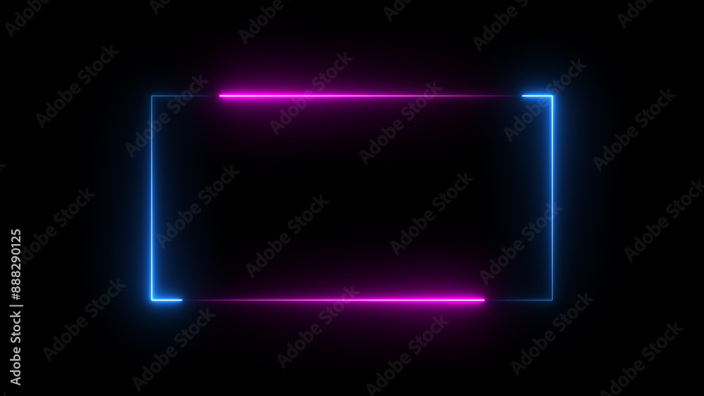 Neon light blue purple rectangle frame loading icon background in retro style, 4k illustration. Neon light blue purple rectangle frame loading icon background in retro style, 4k illustration.