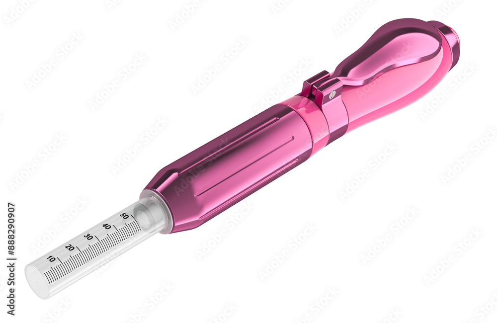 Pink Hyaluronic Pen. High Pressure Hyaluronic Gun Atomizer Hyaluronic Pen, facial Care Tool. 3D rendering isolated on transparent background Pink Hyaluronic Pen. High Pressure Hyaluronic Gun Atomizer Hyaluronic Pen, facial Care Tool. 3D rendering isolated on transparent background