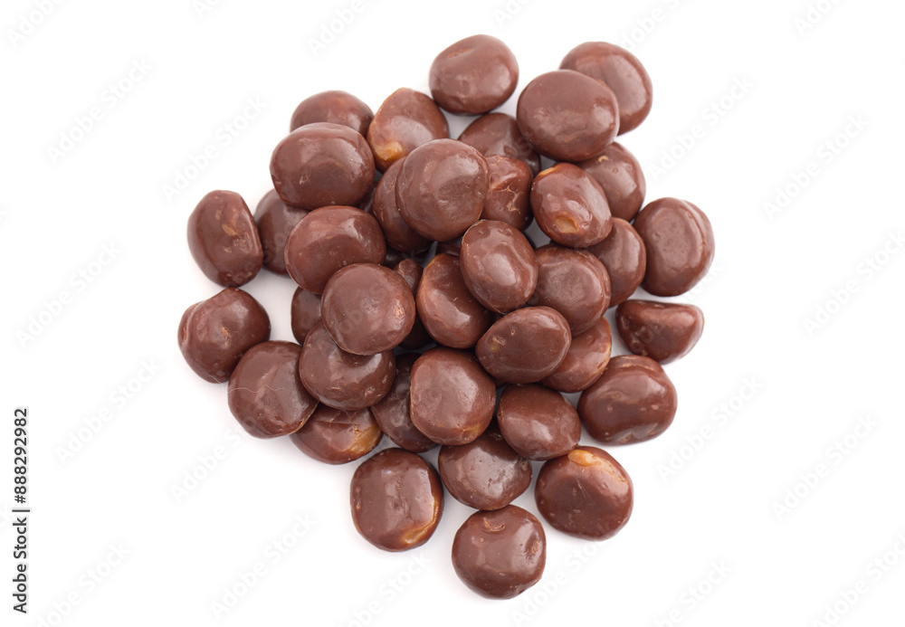 Sweet Chocolate Covered Caramel Disks Isolated on White Background Sweet Chocolate Covered Caramel Disks Isolated on White Background