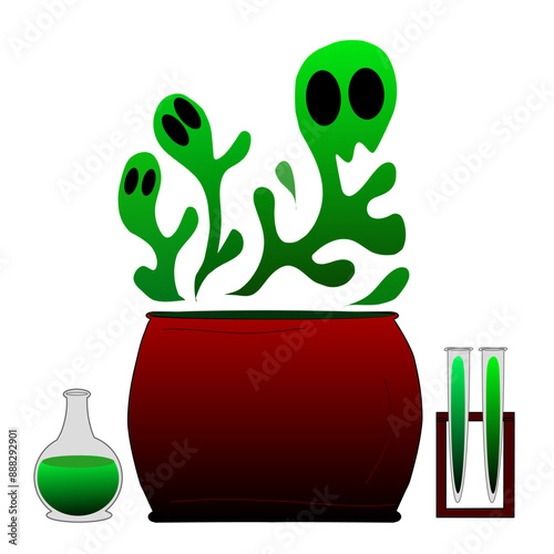 tube with green liquid, witch's cauldron halloween