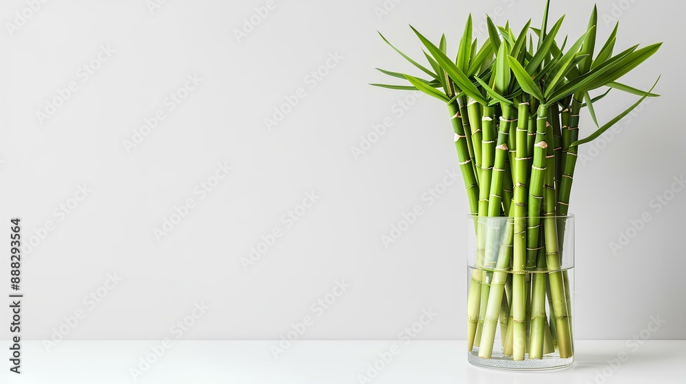 Obraz premium Cluster of lucky bamboo stalks arranged in a clear glass vase.