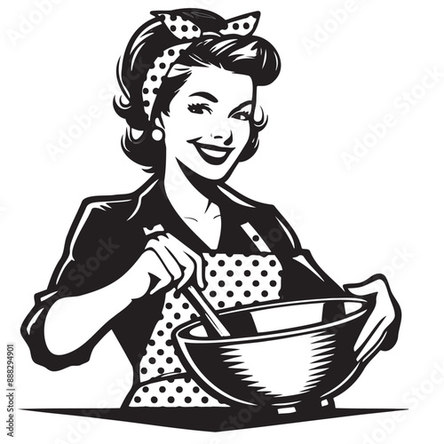 Retro Woman Vector Illustration, Housewife