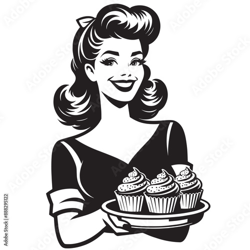 Retro Woman Vector Illustration, Housewife