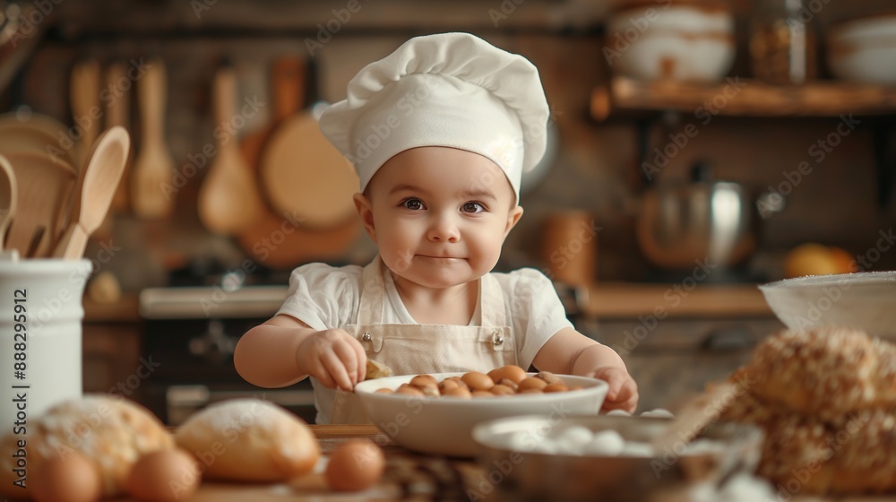 funny kid are preparing the food in the kitchen funny kid are preparing the food in the kitchen