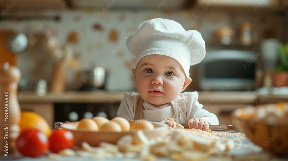funny kid are preparing the food in the kitchen funny kid are preparing the food in the kitchen