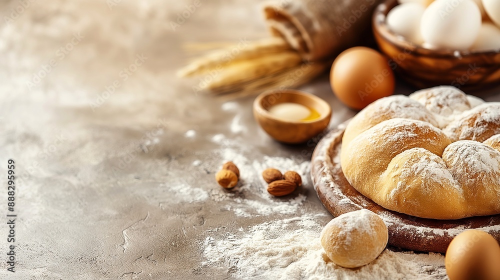 Fototapeta premium Background with elements for preparing dough, culinary background
