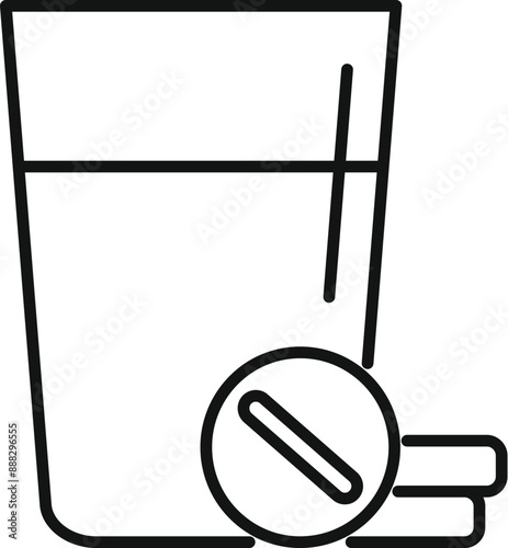 Line drawing of a glass of water with an effervescent tablet dissolving in it, suggesting medication and healthcare