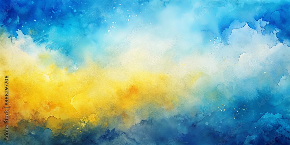 Fototapeta premium Abstract Watercolor Sunset, Blue, Yellow, Sky, Art , watercolor , abstract art