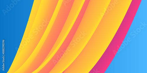Beautiful Vibrant Fluid Flow Elegant Yellow orange and Pink Wave Design on blue gradient for Dynamic colorful vector Posters Banners flyer magazine cover brochure festival