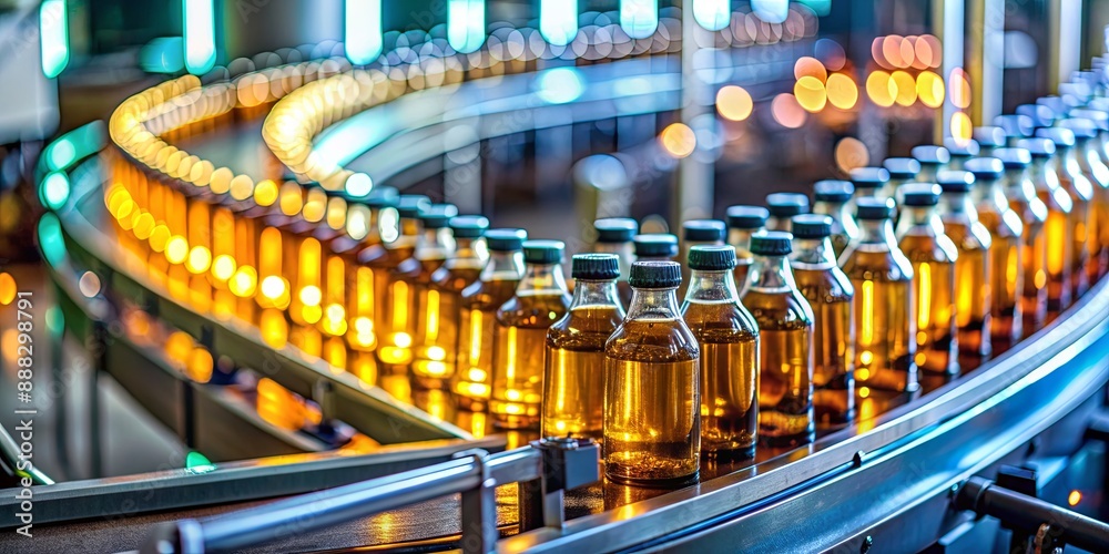 Bottles on a Conveyor Belt, Industrial, Manufacturing, Production Line, Packaging Bottles on a Conveyor Belt, Industrial, Manufacturing, Production Line, Packaging