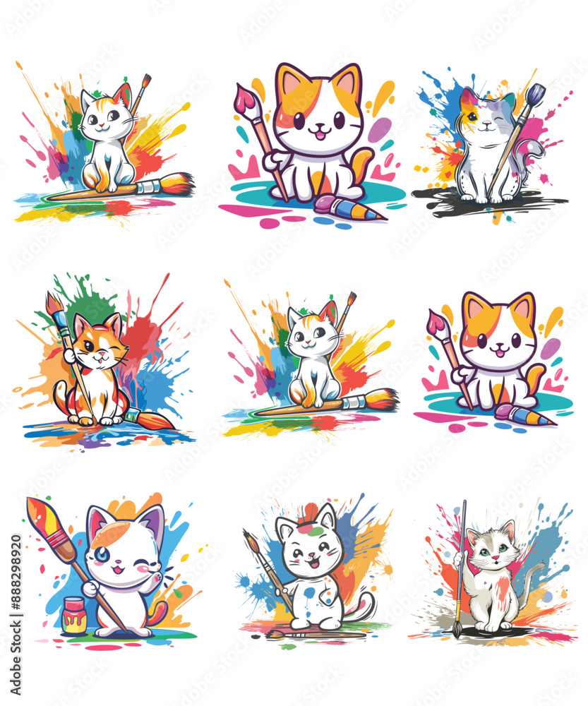 Cat Painting, Creative Cat A Splash of Color, Cute Cat Bundle Design