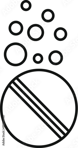Line art icon of an effervescent tablet dissolving with bubbles, representing medication, vitamins, or health