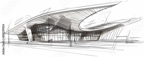 Detailed architectural sketch of a modern building design.