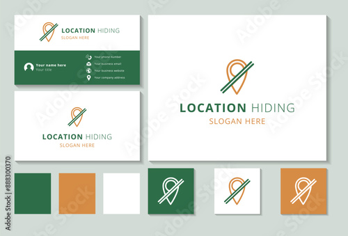 Location hiding logo concept featuring a pin being crossed out