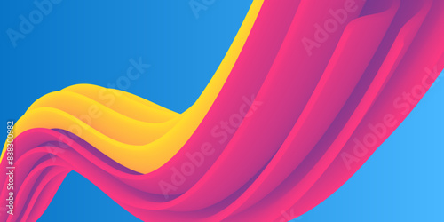 Vibrant Fluid Flow Elegant Yellow orange and Pink Wave Design on blue gradient for Dynamic colorful vector Posters Banners flyer magazine cover brochure festival
